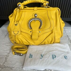 Hype Y2K Yellow Pebbled Leather Satchel with Detachable Strap - Costa Del Sol
